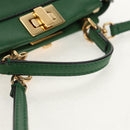 FENDI Micro Peek A Boo Hand Bag Leather Gold Green Auth 152379V-7