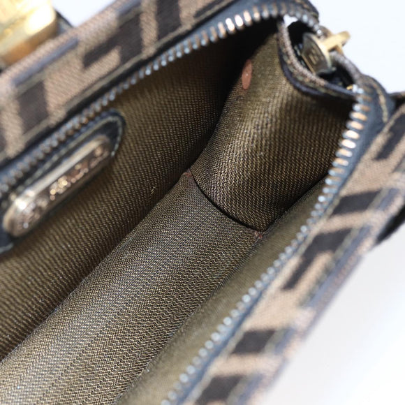 FENDI Zucca Canvas Mamma Baguette Shoulder Bag Black Brown Auth 152381V