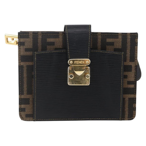 FENDI Zucca Canvas Mamma Baguette Shoulder Bag Black Brown Auth 152381V