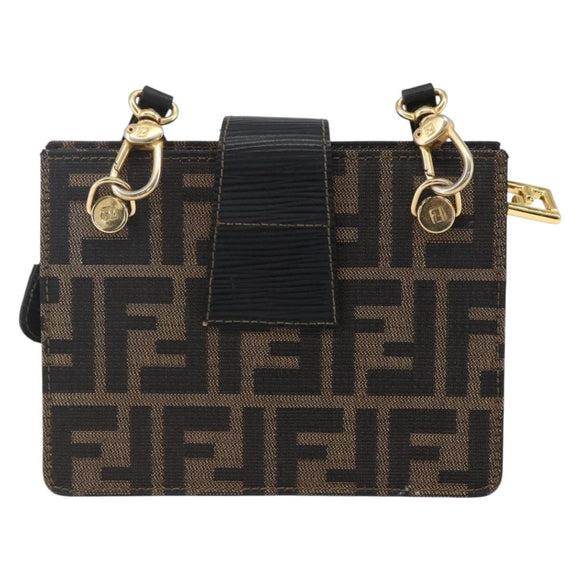 FENDI Zucca Canvas Mamma Baguette Shoulder Bag Black Brown Auth 152381V