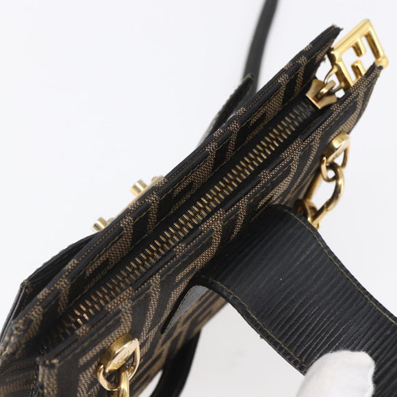 FENDI Zucca Canvas Mamma Baguette Shoulder Bag Black Brown Auth 152381V