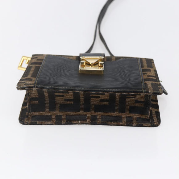 FENDI Zucca Canvas Mamma Baguette Shoulder Bag Black Brown Auth 152381V