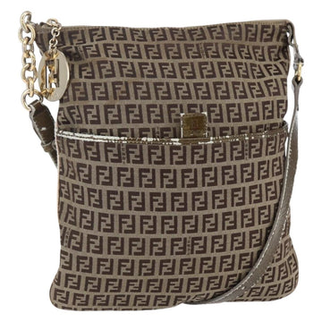 FENDI Zucchino Canvas Shoulder Bag Beige Gold Auth 152382