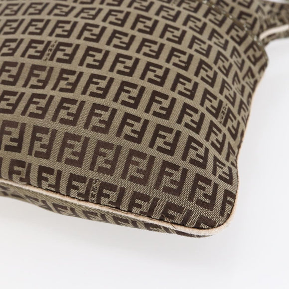FENDI Zucchino Canvas Shoulder Bag Beige Gold Auth 152382