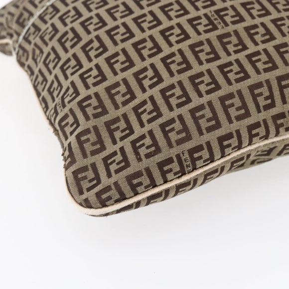 FENDI Zucchino Canvas Shoulder Bag Beige Gold Auth 152382