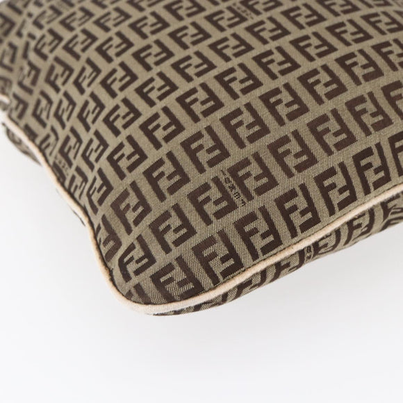 FENDI Zucchino Canvas Shoulder Bag Beige Gold Auth 152382