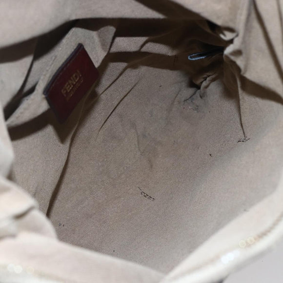 FENDI Zucchino Canvas Shoulder Bag Beige Gold Auth 152382