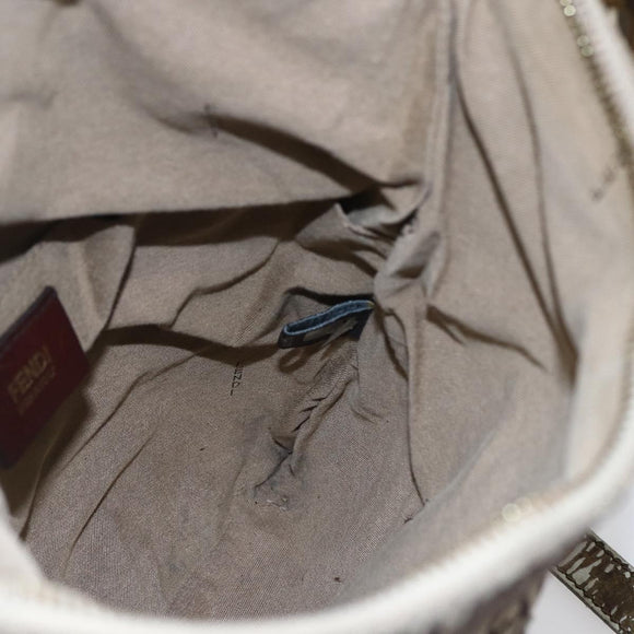 FENDI Zucchino Canvas Shoulder Bag Beige Gold Auth 152382