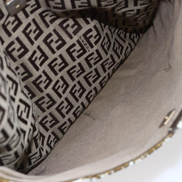 FENDI Zucchino Canvas Shoulder Bag Beige Gold Auth 152382