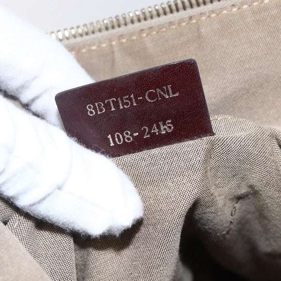 FENDI Zucchino Canvas Shoulder Bag Beige Gold Auth 152382