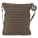 FENDI Zucchino Canvas Shoulder Bag Beige Gold Auth 152382-2
