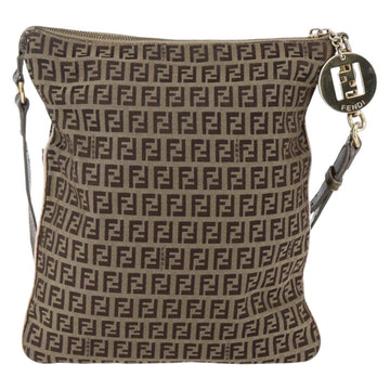 FENDI Zucchino Canvas Shoulder Bag Beige Gold Auth 152382 - 0