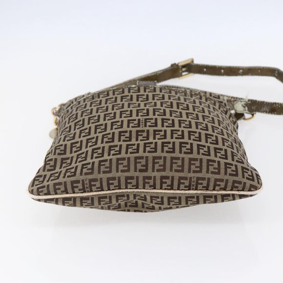 FENDI Zucchino Canvas Shoulder Bag Beige Gold Auth 152382