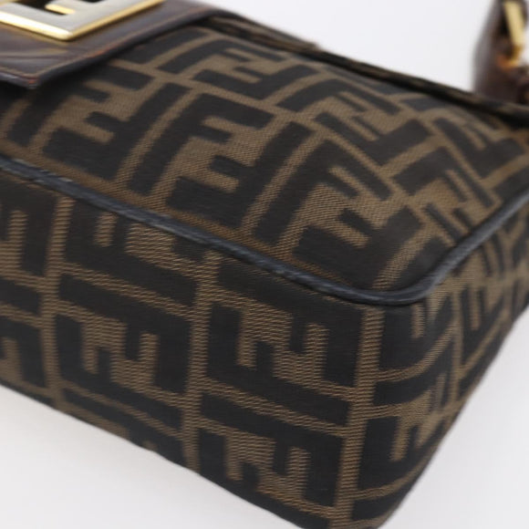 FENDI Zucca Canvas Shoulder Bag Black Brown Auth 152383