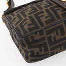 FENDI Zucca Canvas Shoulder Bag Black Brown Auth 152383-14