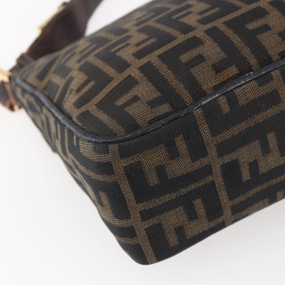 FENDI Zucca Canvas Shoulder Bag Black Brown Auth 152383