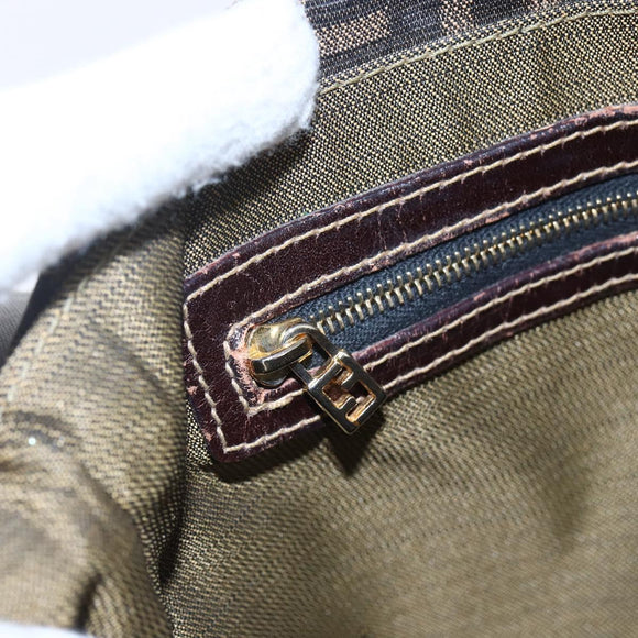 FENDI Zucca Canvas Shoulder Bag Black Brown Auth 152383