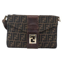 FENDI Zucca Canvas Shoulder Bag Black Brown Auth 152383-13