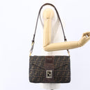 FENDI Zucca Canvas Shoulder Bag Black Brown Auth 152383-23