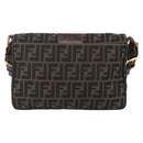 FENDI Zucca Canvas Shoulder Bag Black Brown Auth 152383-2