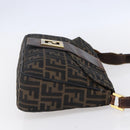 FENDI Zucca Canvas Shoulder Bag Black Brown Auth 152383-4