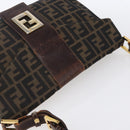 FENDI Zucca Canvas Shoulder Bag Black Brown Auth 152383-6