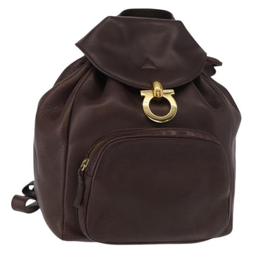 Salvatore Ferragamo Gancini Backpack Leather Brown Gold Auth 152386