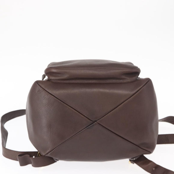 Salvatore Ferragamo Gancini Backpack Leather Brown Gold Auth 152386