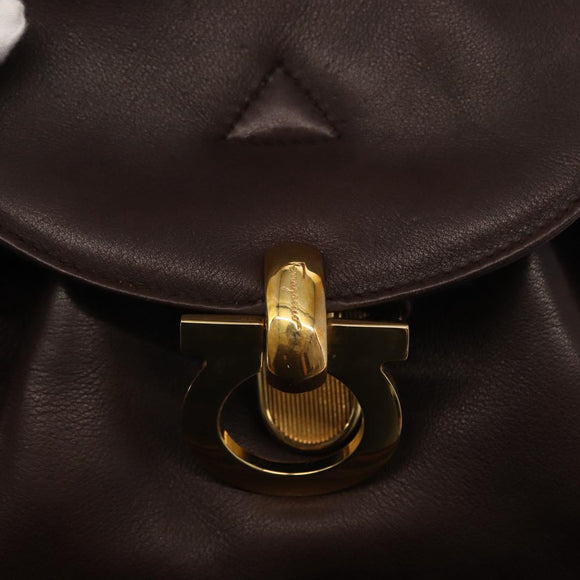 Salvatore Ferragamo Gancini Backpack Leather Brown Gold Auth 152386