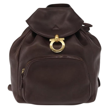 Salvatore Ferragamo Gancini Backpack Leather Brown Gold Auth 152386 - 0