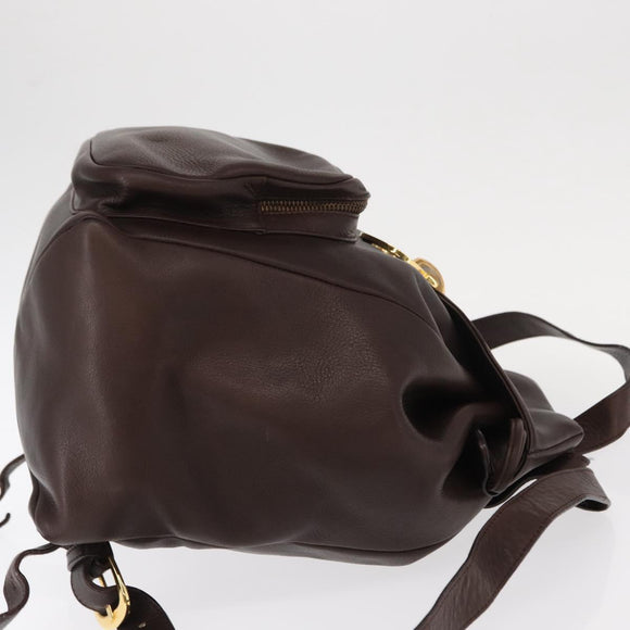 Salvatore Ferragamo Gancini Backpack Leather Brown Gold Auth 152386