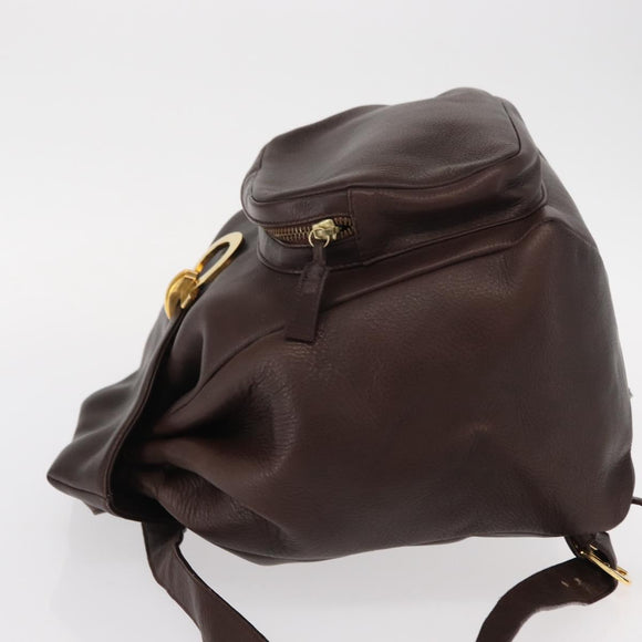 Salvatore Ferragamo Gancini Backpack Leather Brown Gold Auth 152386