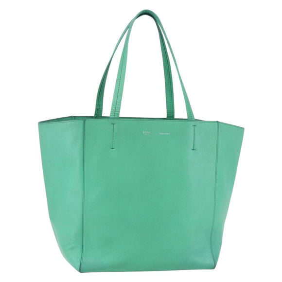 CELINE Cabas Phantom Tote Bag Leather Green Silver Auth 152395