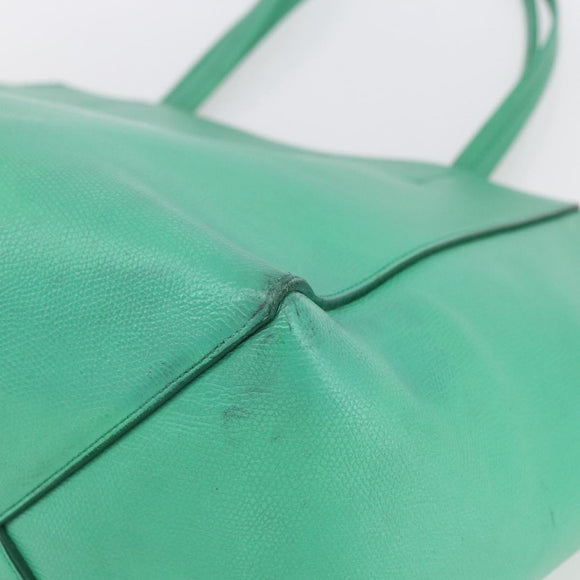 CELINE Cabas Phantom Tote Bag Leather Green Silver Auth 152395