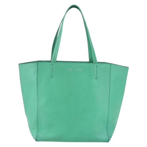 CELINE Cabas Phantom Tote Bag Leather Green Silver Auth 152395