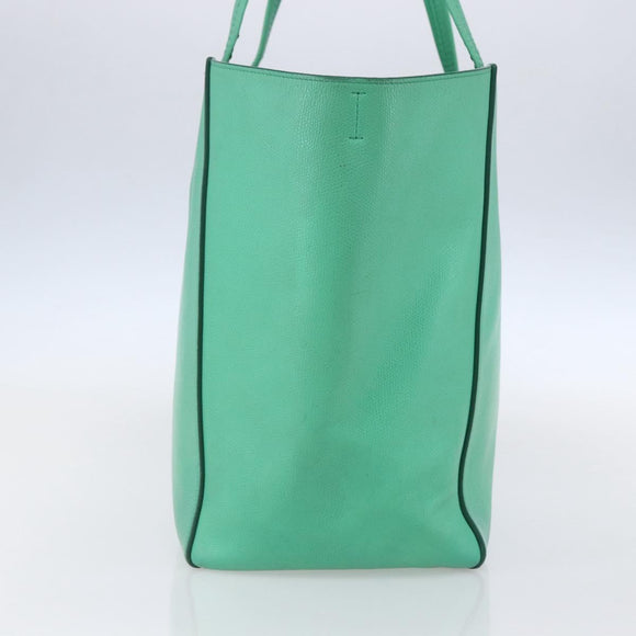 CELINE Cabas Phantom Tote Bag Leather Green Silver Auth 152395