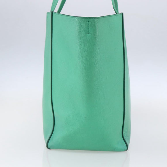 CELINE Cabas Phantom Tote Bag Leather Green Silver Auth 152395