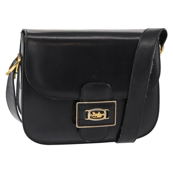 CELINE Shoulder Bag Leather Black Gold Auth 152396
