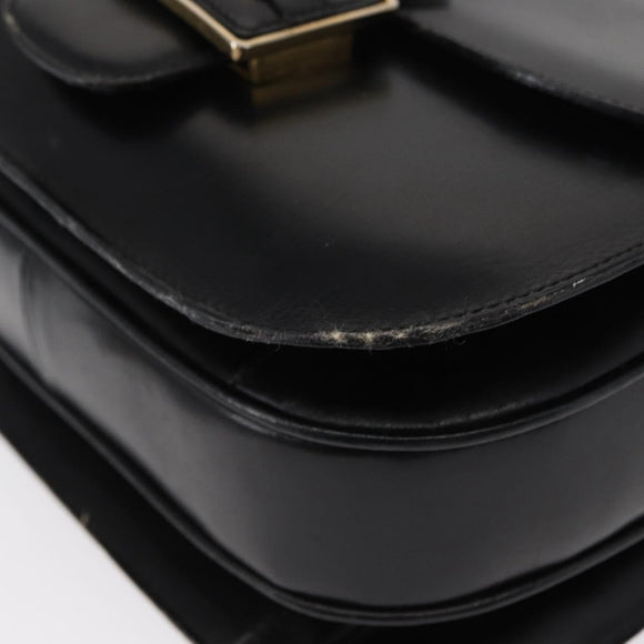 CELINE Shoulder Bag Leather Black Gold Auth 152396
