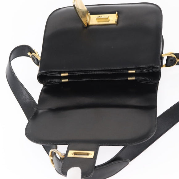 CELINE Shoulder Bag Leather Black Gold Auth 152396