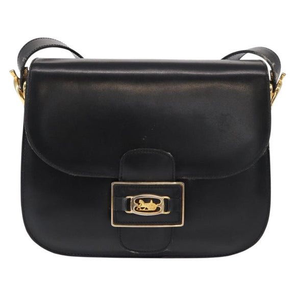 CELINE Shoulder Bag Leather Black Gold Auth 152396