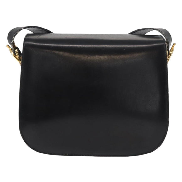 CELINE Shoulder Bag Leather Black Gold Auth 152396