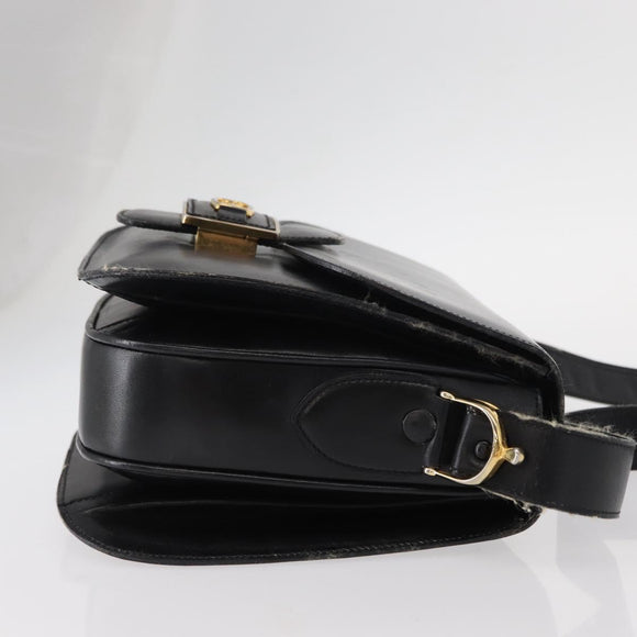 CELINE Shoulder Bag Leather Black Gold Auth 152396