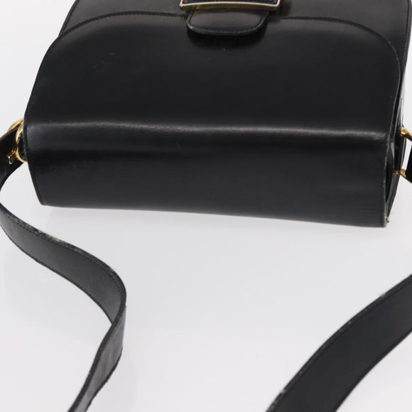 CELINE Shoulder Bag Leather Black Gold Auth 152396