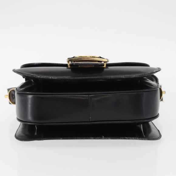 CELINE Shoulder Bag Leather Black Gold Auth 152396