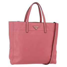PRADA Tote Bag Leather 2way Pink Silver Auth 152397