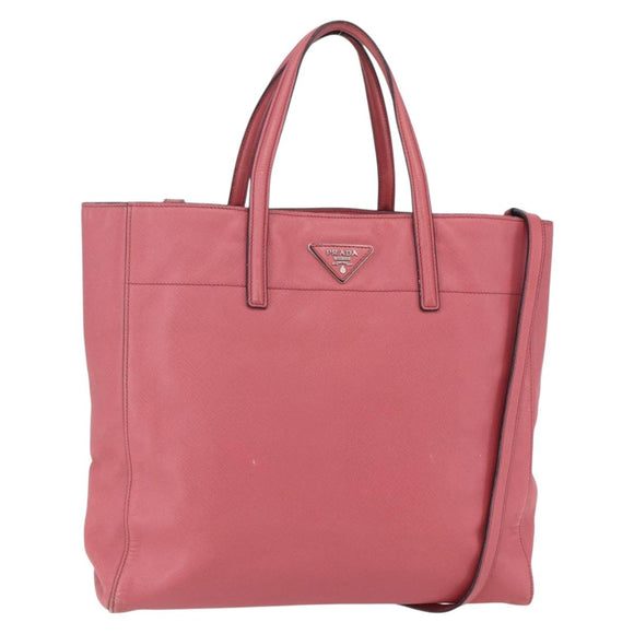 PRADA Tote Bag Leather 2way Pink Silver Auth 152397