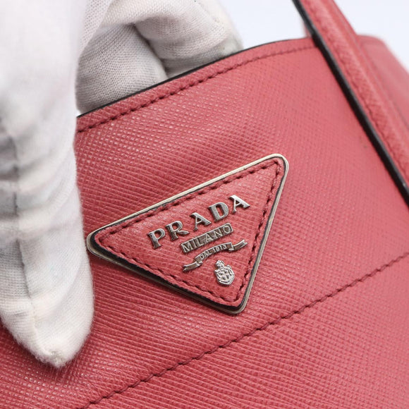 PRADA Tote Bag Leather 2way Pink Silver Auth 152397