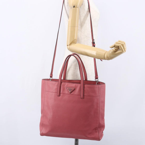 PRADA Tote Bag Leather 2way Pink Silver Auth 152397