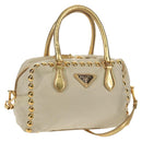 PRADA Hand Bag Nylon Leather Gold Auth 152398A-1